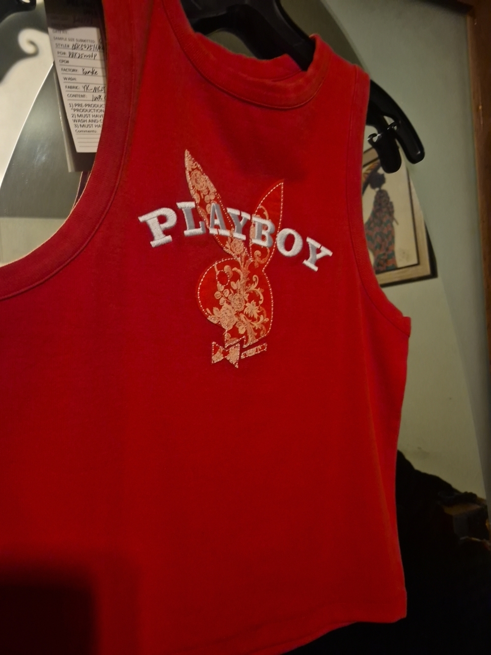 PLAYBOY Red Embroidered Bunny Tank Top